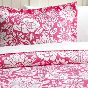 Pottery Barn Kids Pink White Callie Floral Duvet And Shams Queen Full